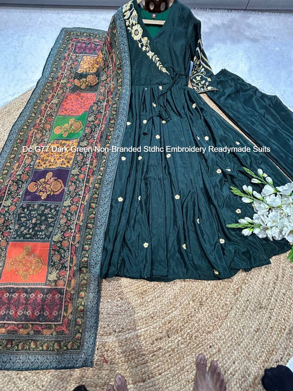 Dc-G77 Dark Green Non-Branded Stdhc Embroidery Readymade Suits
