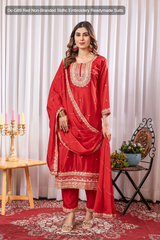 Dc-G89 Red Non-Branded Stdhc Embroidery Readymade Suits