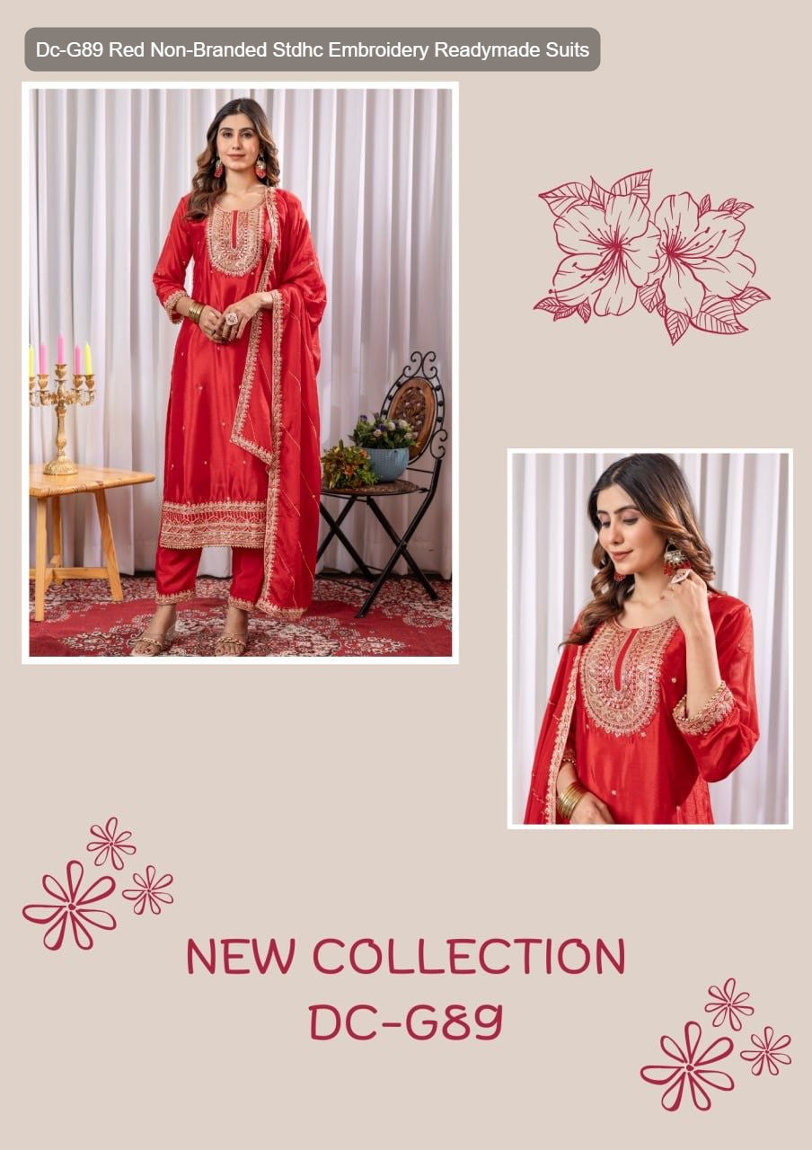 Dc-G89 Red Non-Branded Stdhc Embroidery Readymade Suits