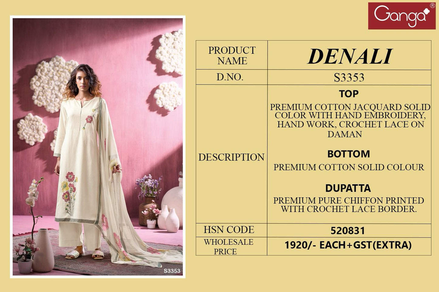 Denali 3353 Ganga Cotton Unstitched Suits