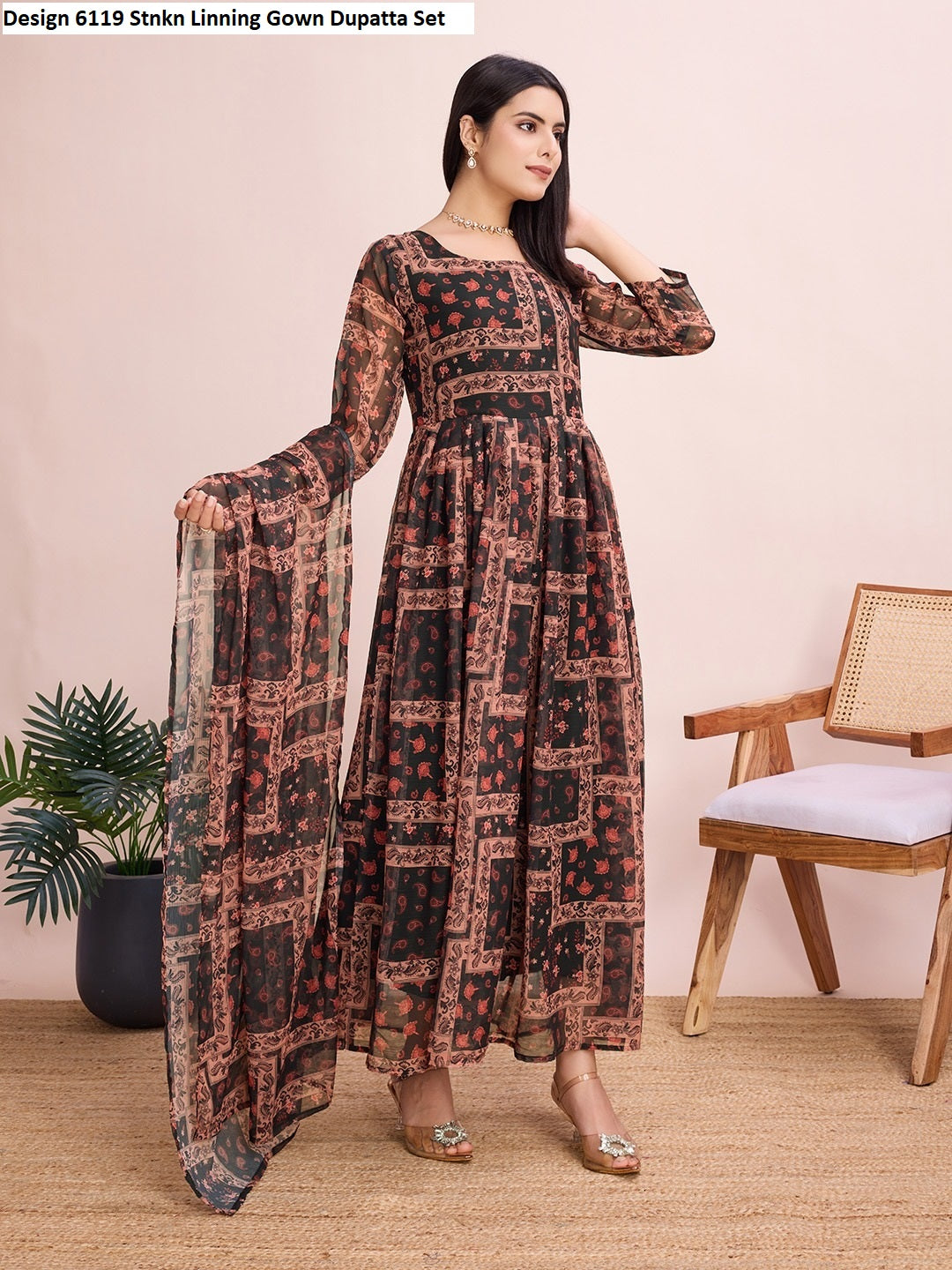 Design 6119 Stnkn Linning Gown Dupatta Set