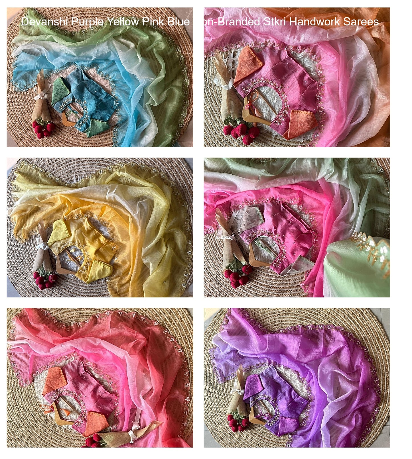 Devanshi Purple Yellow Pink Blue Non-Branded Stkri Handwork Sarees