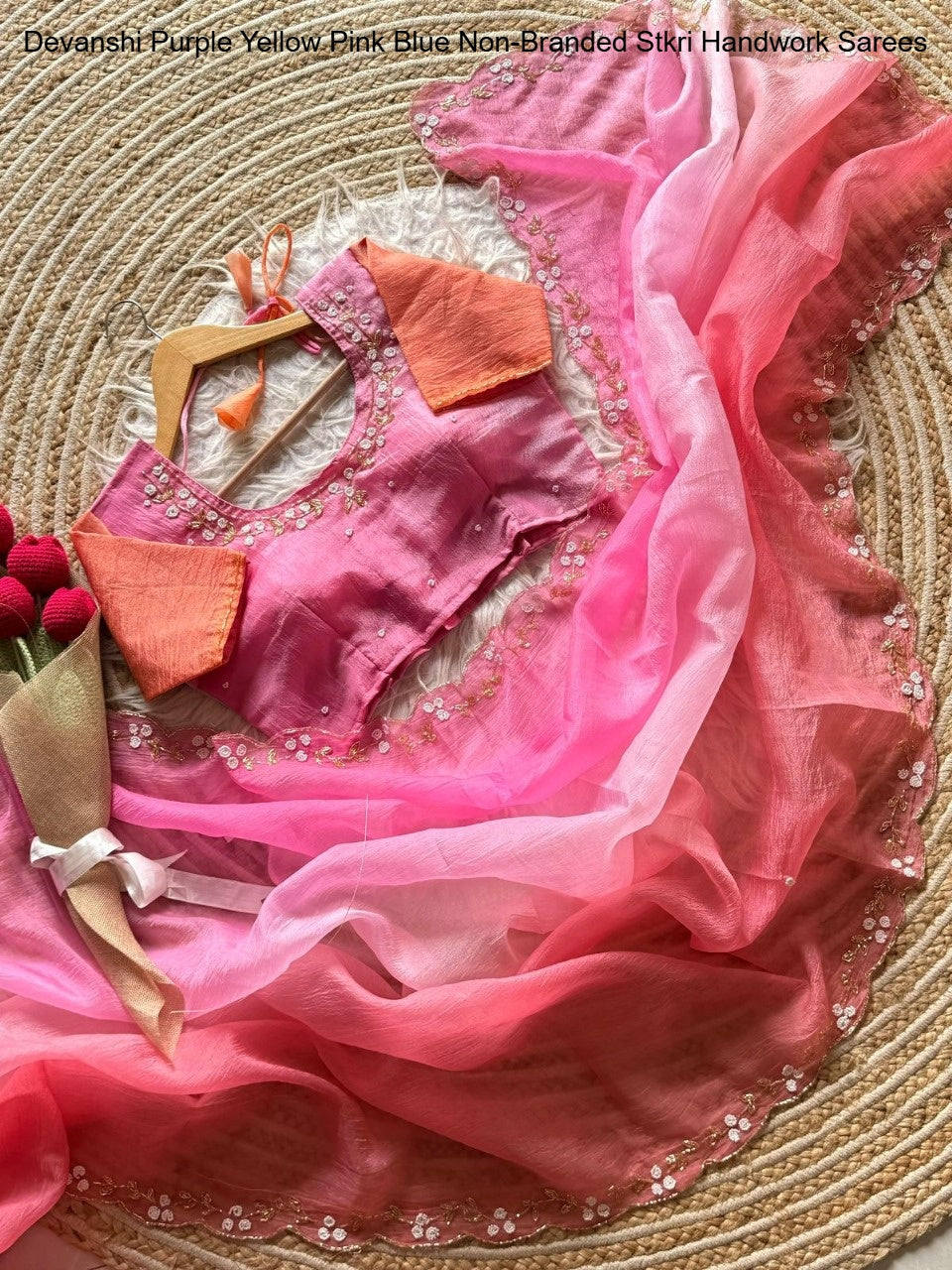 Devanshi Purple Yellow Pink Blue Non-Branded Stkri Handwork Sarees