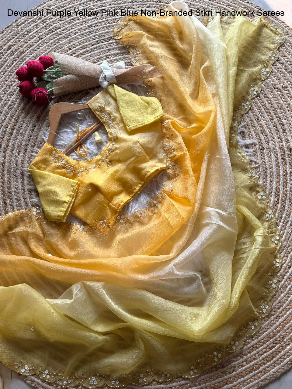 Devanshi Purple Yellow Pink Blue Non-Branded Stkri Handwork Sarees