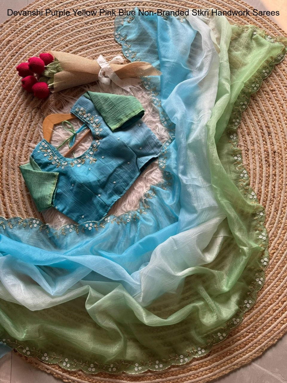 Devanshi Purple Yellow Pink Blue Non-Branded Stkri Handwork Sarees