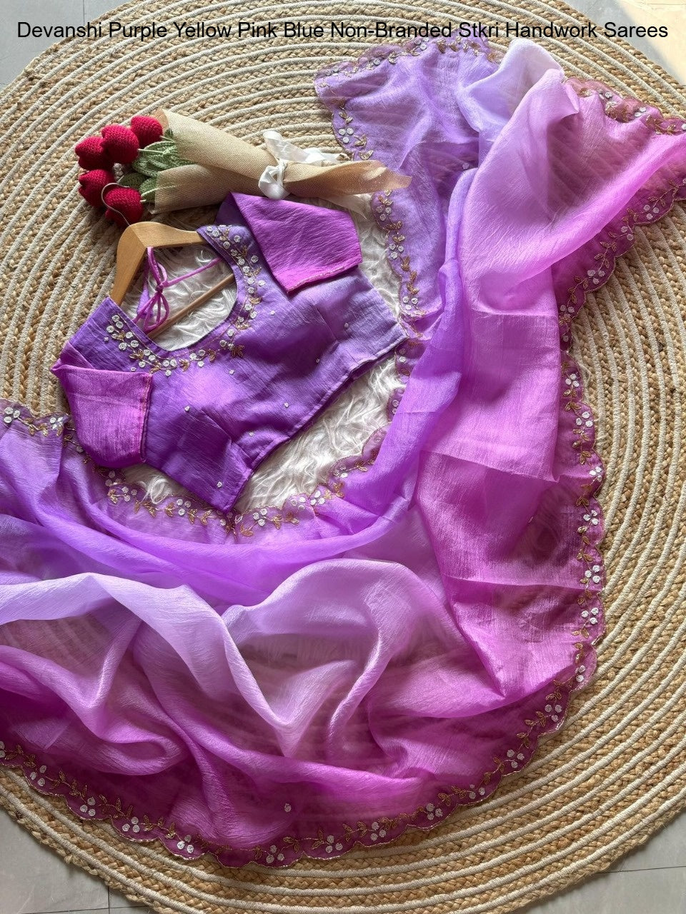 Devanshi Purple Yellow Pink Blue Non-Branded Stkri Handwork Sarees