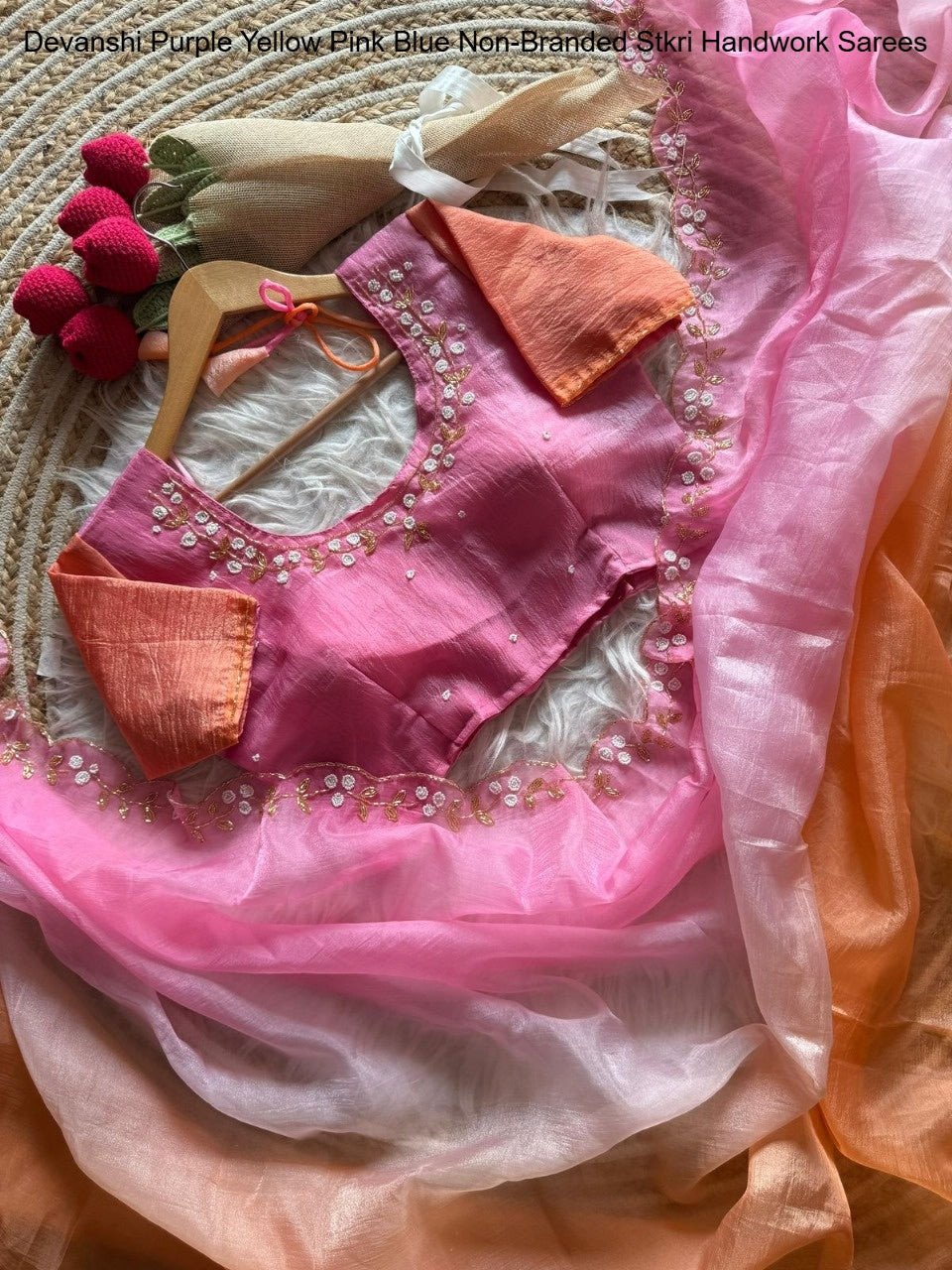 Devanshi Purple Yellow Pink Blue Non-Branded Stkri Handwork Sarees