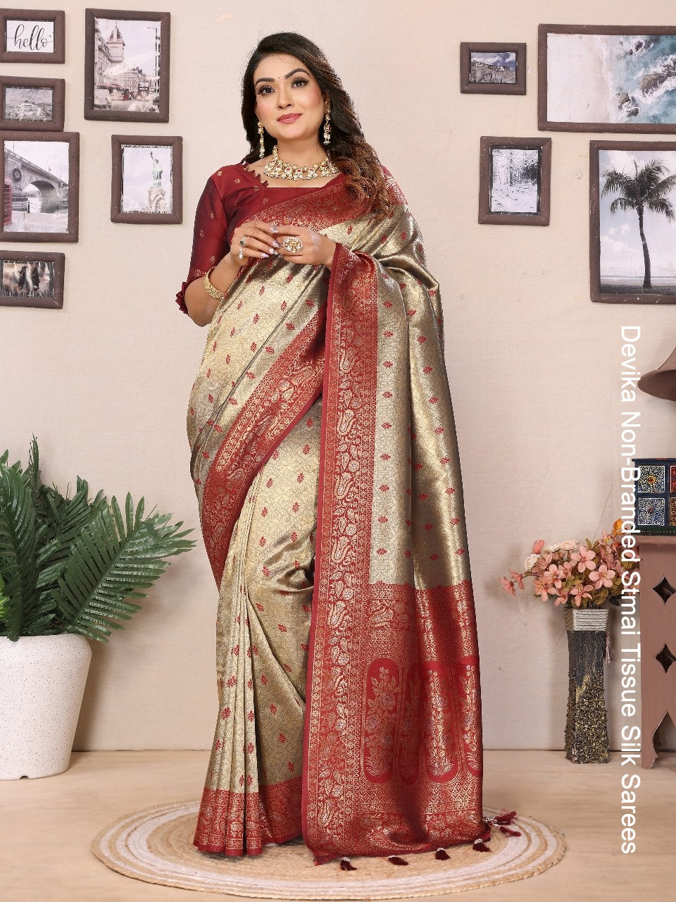 Devika Non-Branded Stmai Tissue Silk Sarees