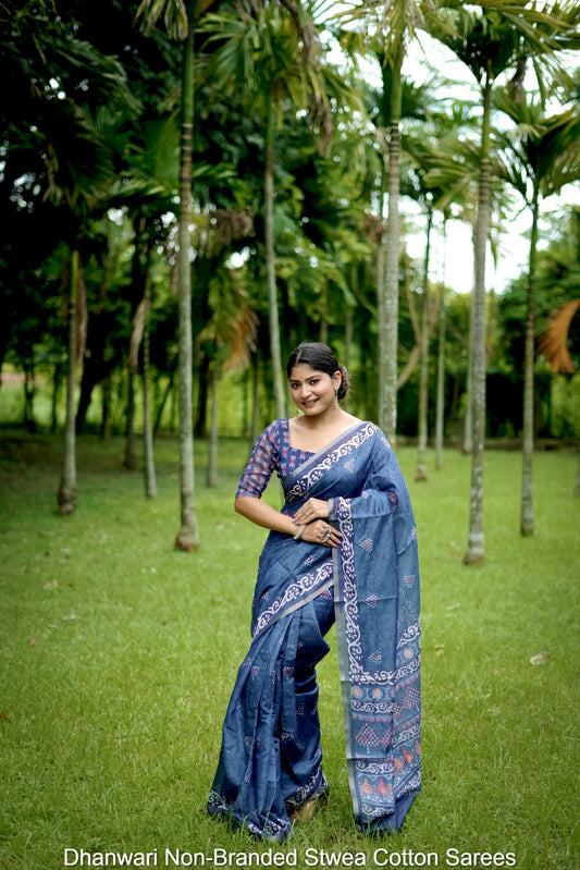 Dhanwari Non-Branded Stwea Cotton Sarees