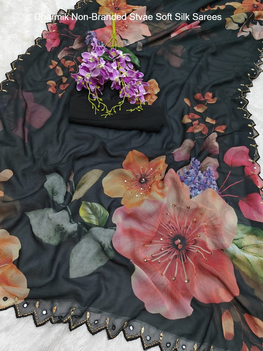 Dharmik Non-Branded Stvae Soft Silk Sarees