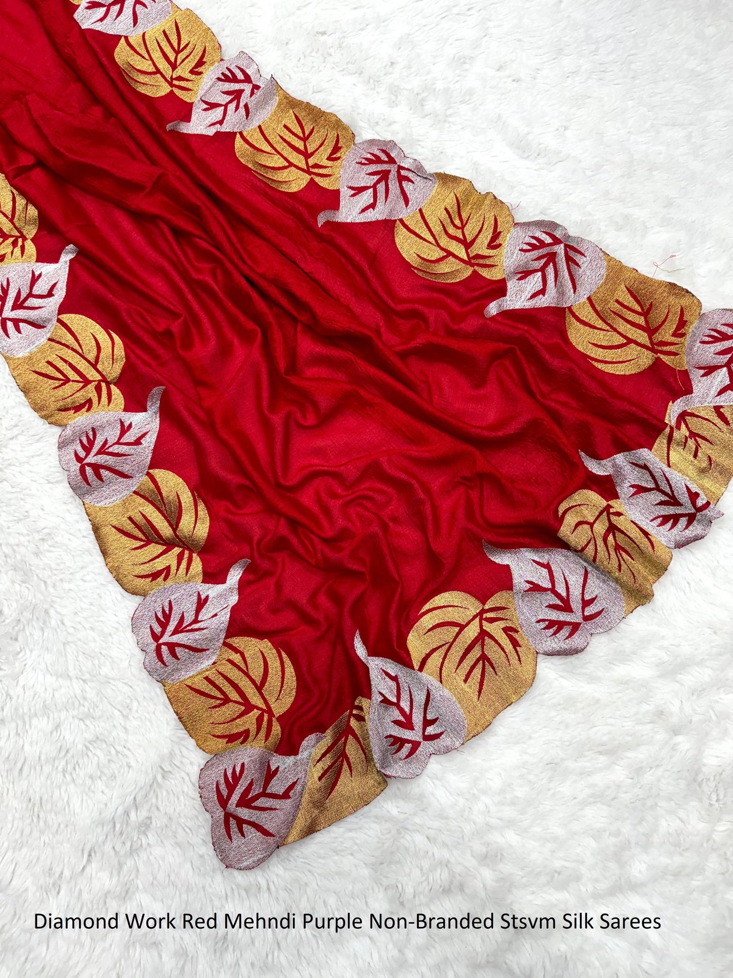 Diamond Work Red Mehndi Purple Non-Branded Stsvm Silk Sarees