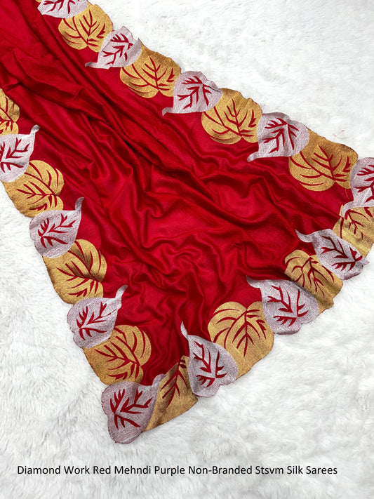 Diamond Work Red Mehndi Purple Non-Branded Stsvm Silk Sarees