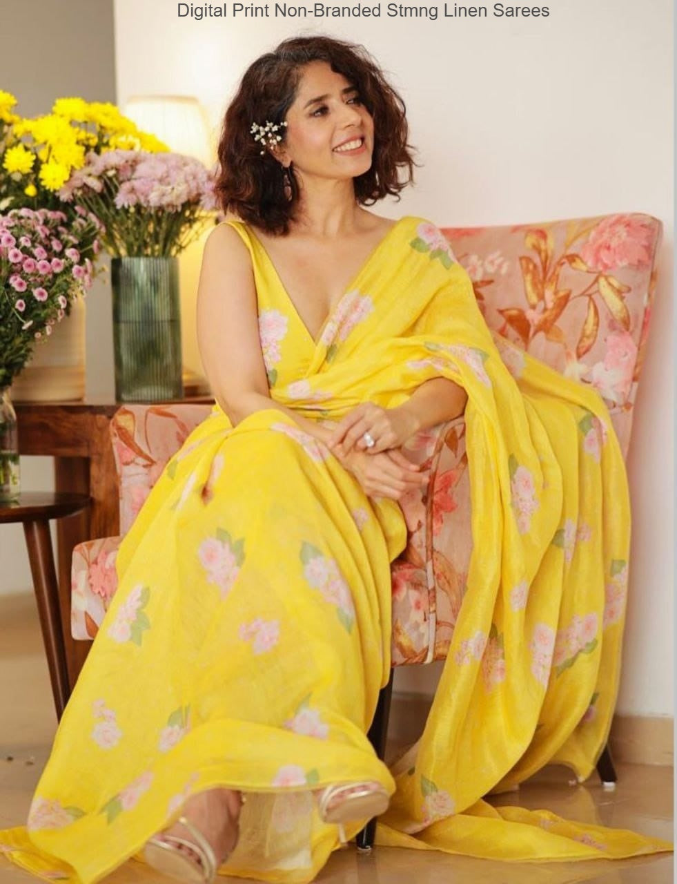 Digital Print Non-Branded Stmng Linen Sarees
