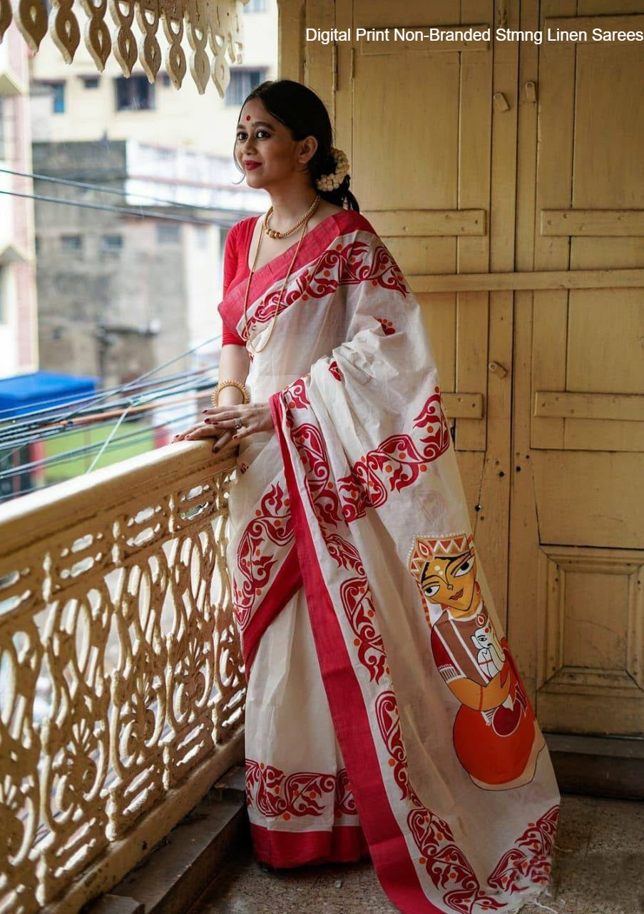 Digital Print Non-Branded Stmng Linen Sarees