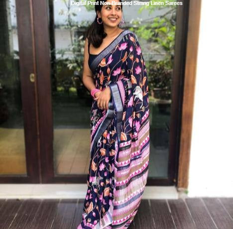 Digital Print Non-Branded Stmng Linen Sarees