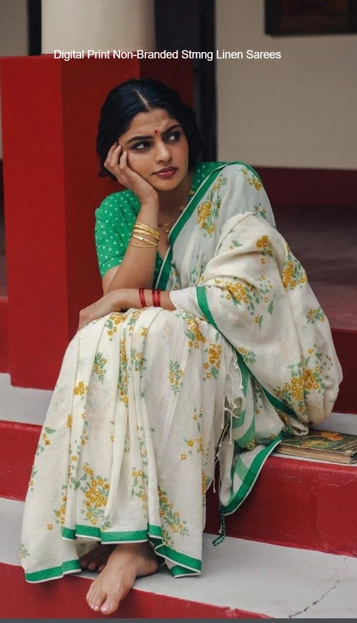 Digital Print Non-Branded Stmng Linen Sarees