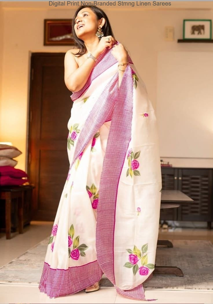 Digital Print Non-Branded Stmng Linen Sarees
