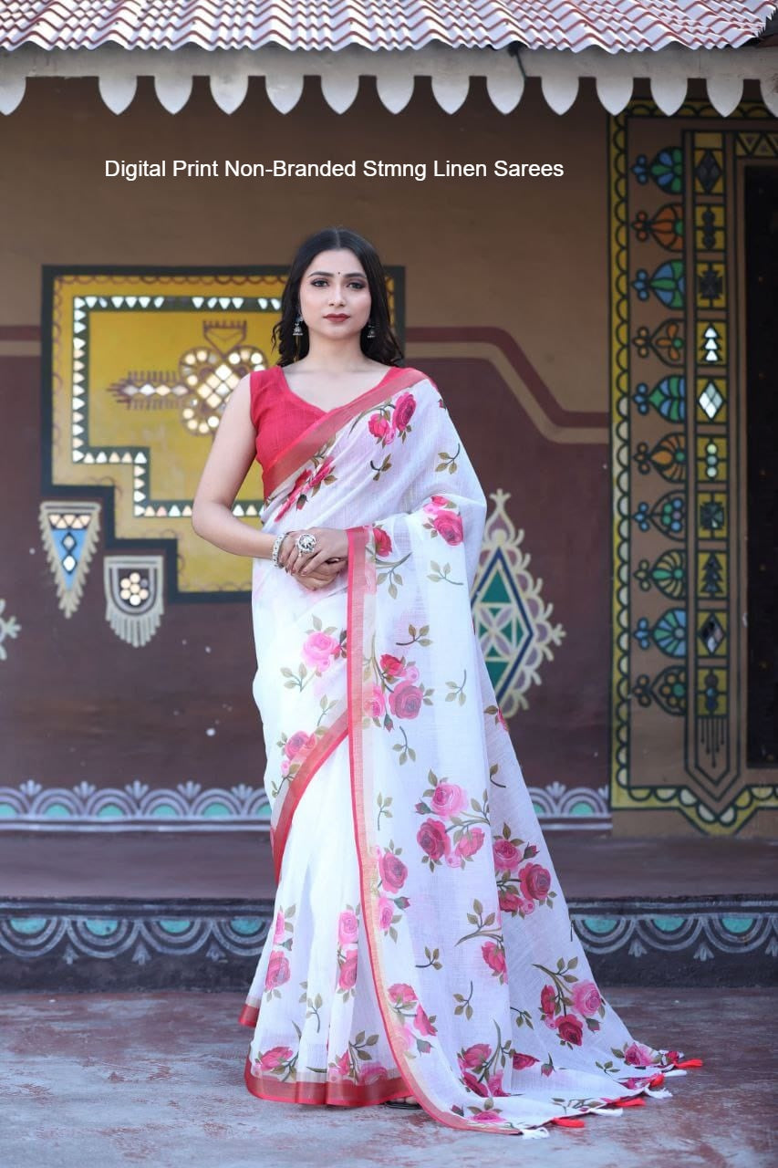 Digital Print Non-Branded Stmng Linen Sarees