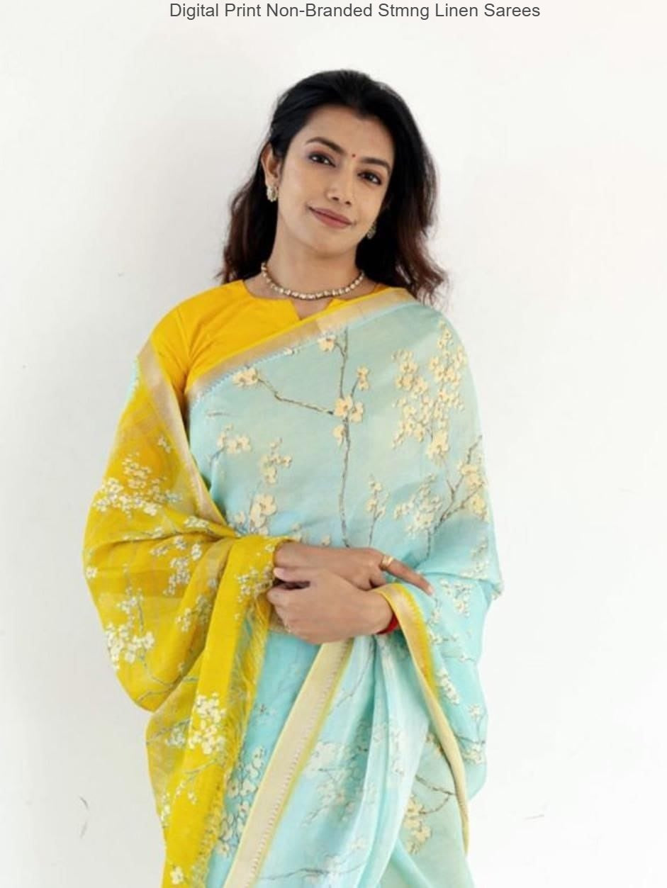 Digital Print Non-Branded Stmng Linen Sarees
