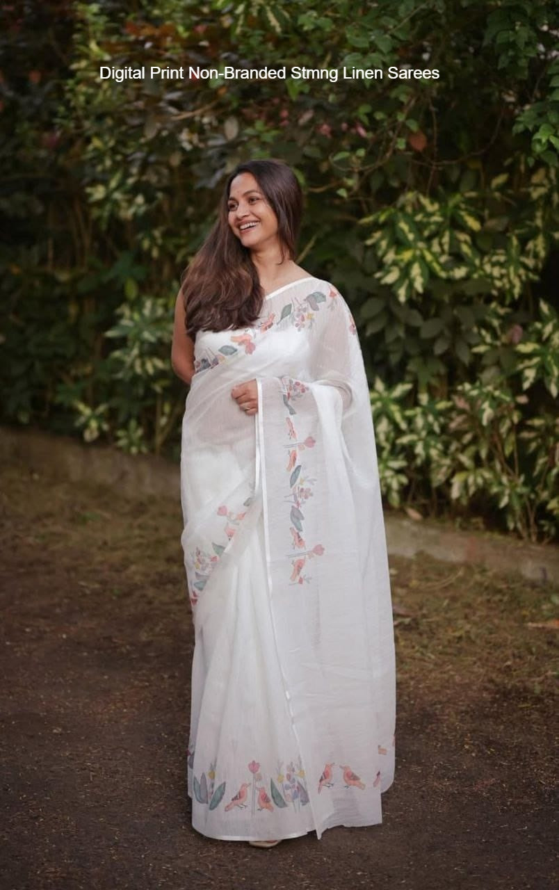 Digital Print Non-Branded Stmng Linen Sarees