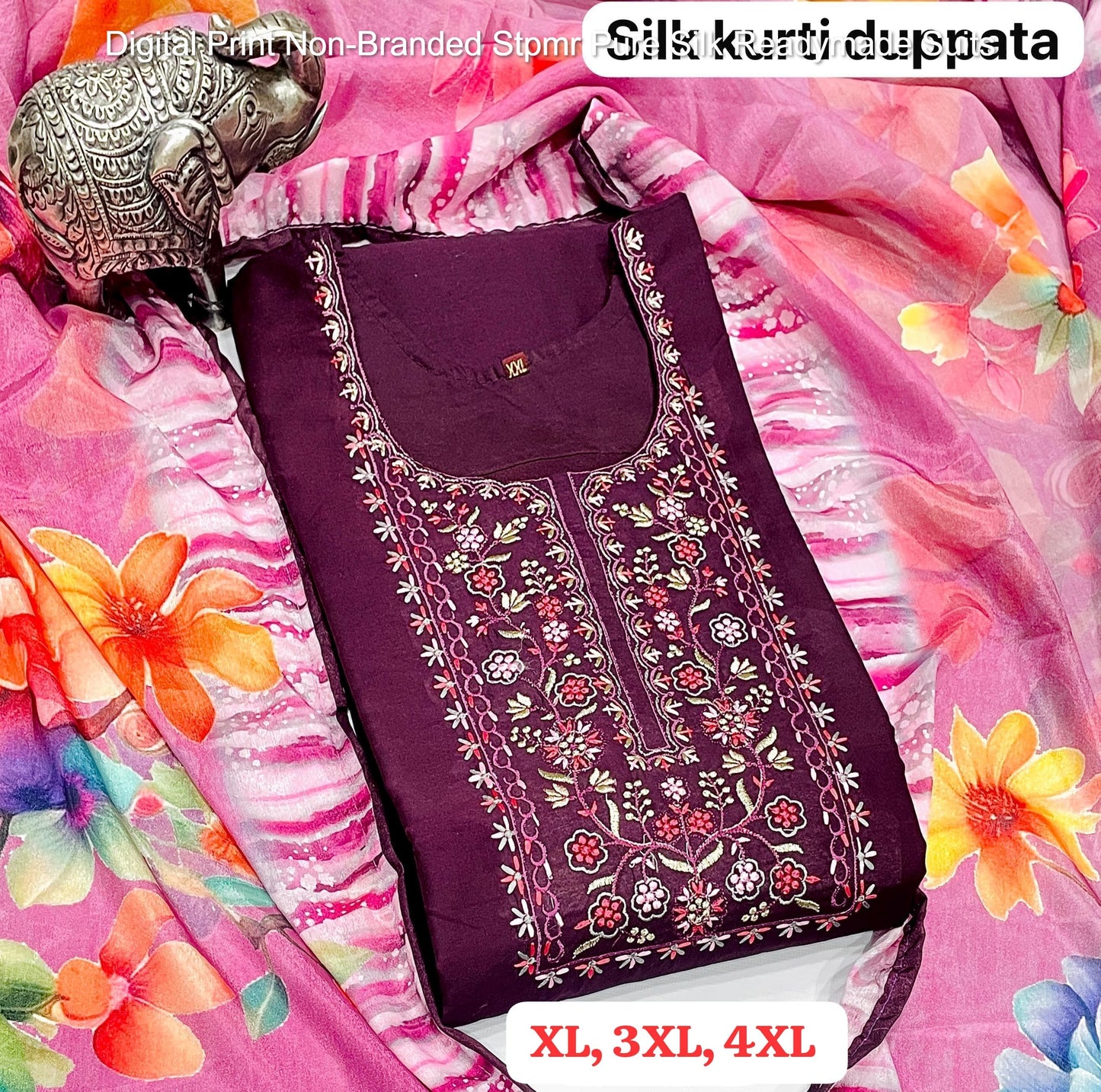 Digital Print Non-Branded Stpmr Pure Silk Readymade Suits