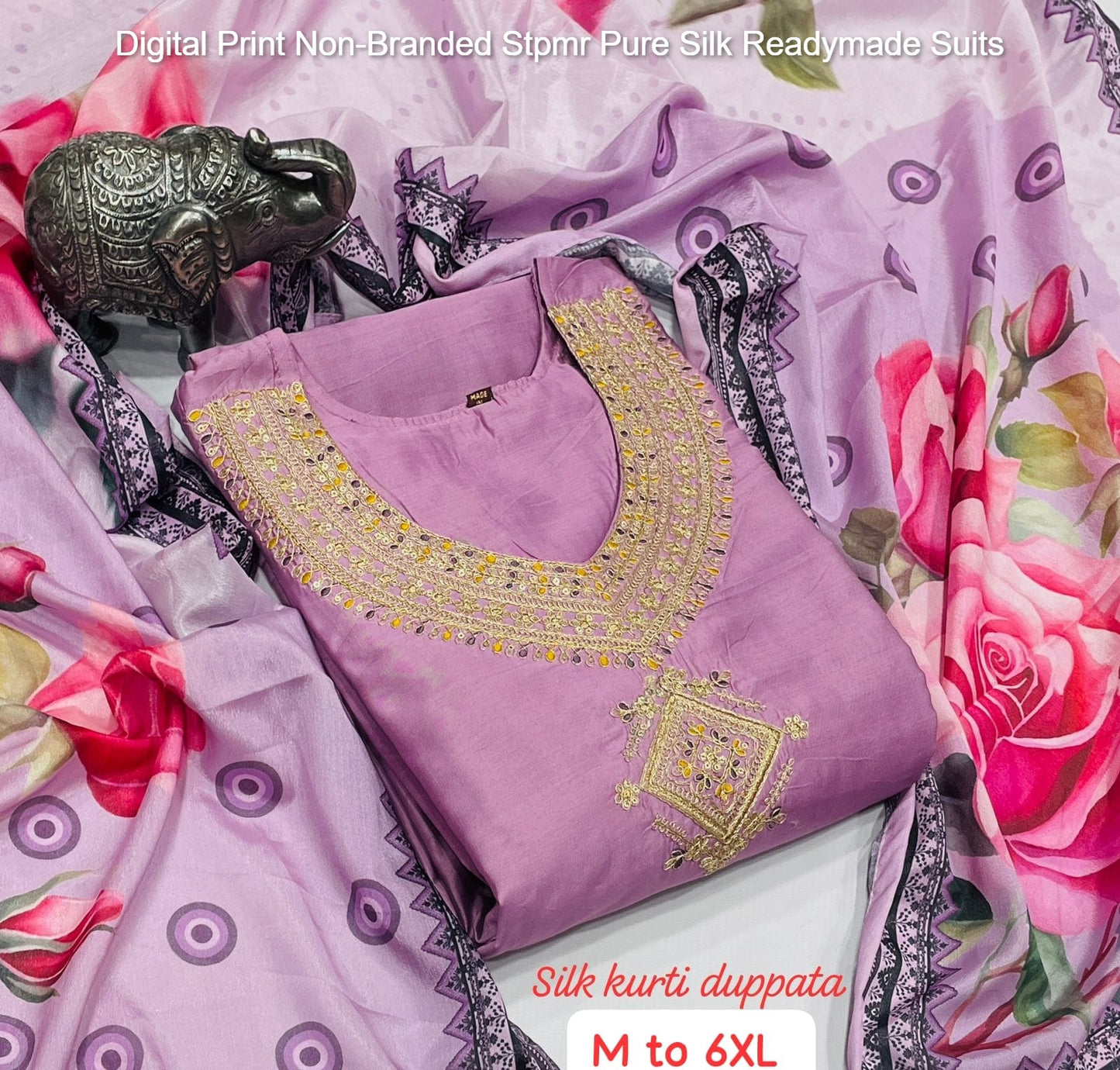 Digital Print Non-Branded Stpmr Pure Silk Readymade Suits