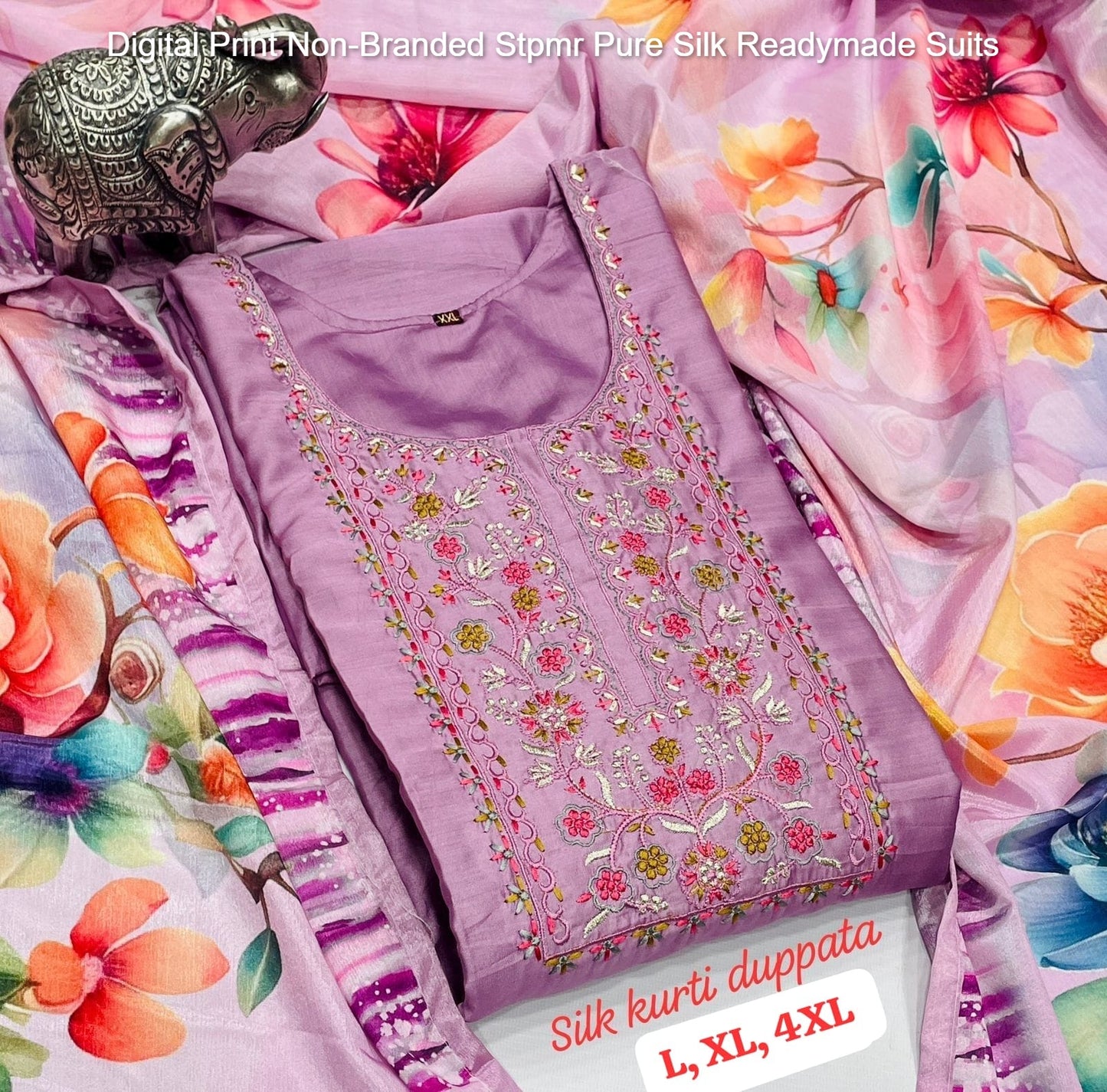 Digital Print Non-Branded Stpmr Pure Silk Readymade Suits