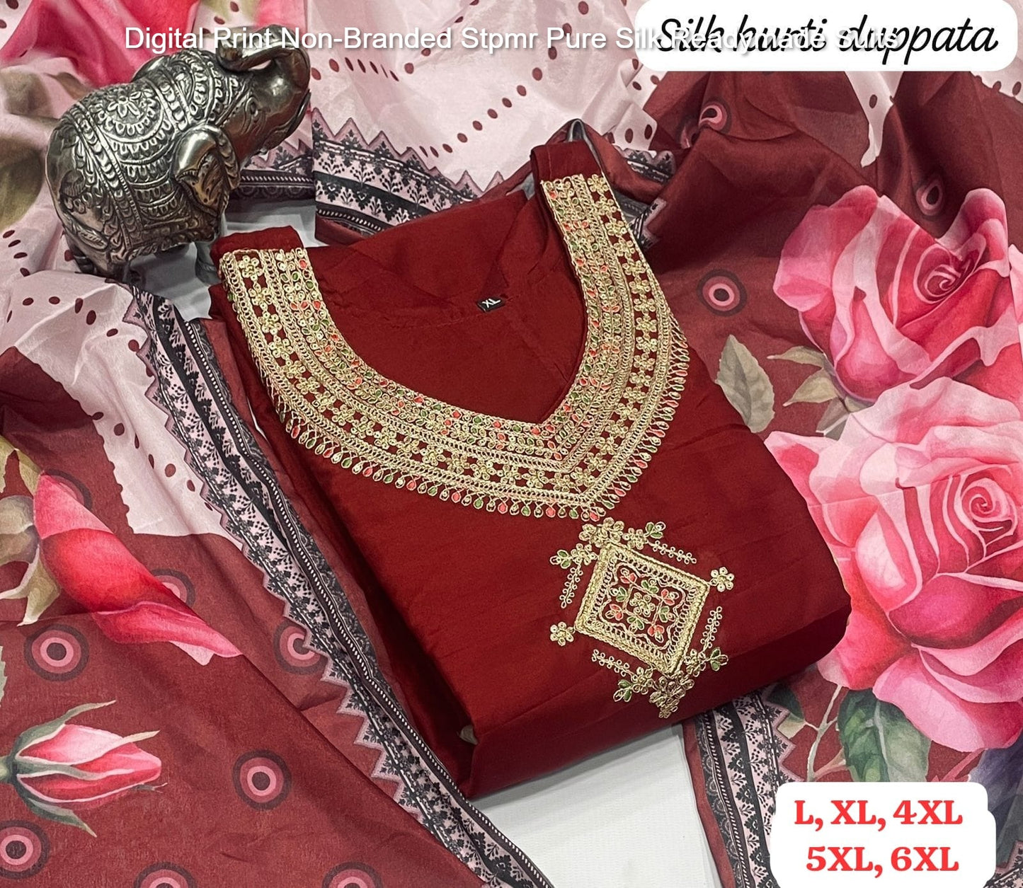 Digital Print Non-Branded Stpmr Pure Silk Readymade Suits