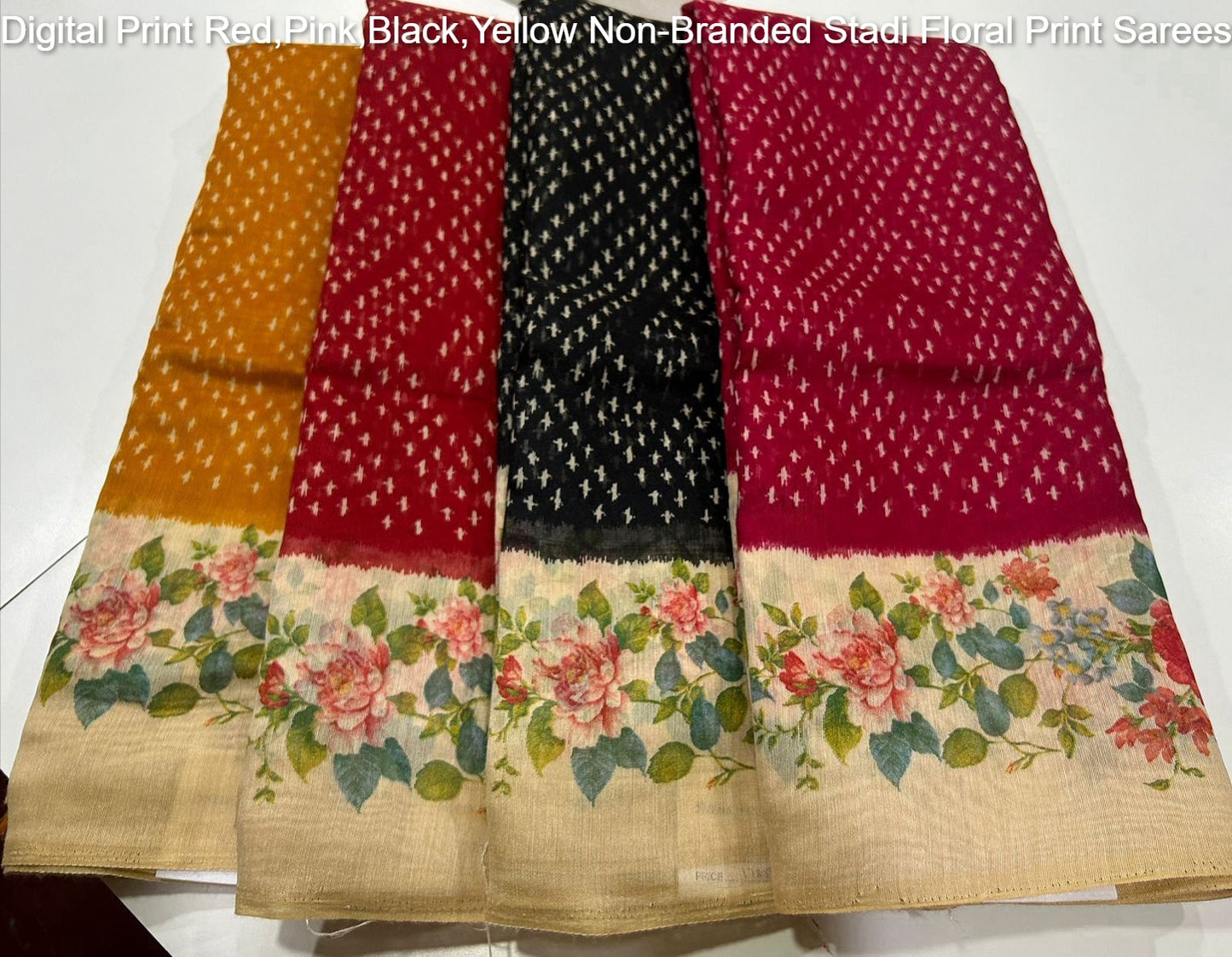 Digital Print Red,Pink,Black,Yellow Non-Branded Stadi Floral Print Sarees