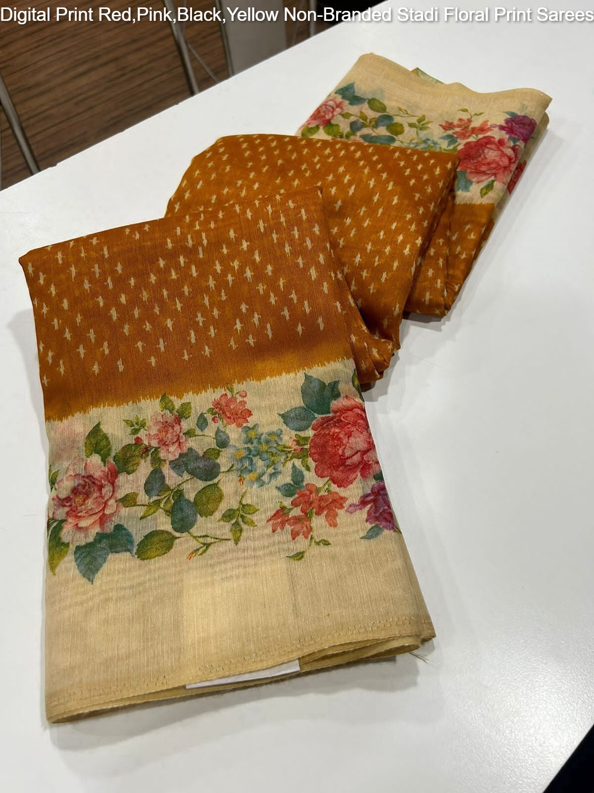 Digital Print Red,Pink,Black,Yellow Non-Branded Stadi Floral Print Sarees