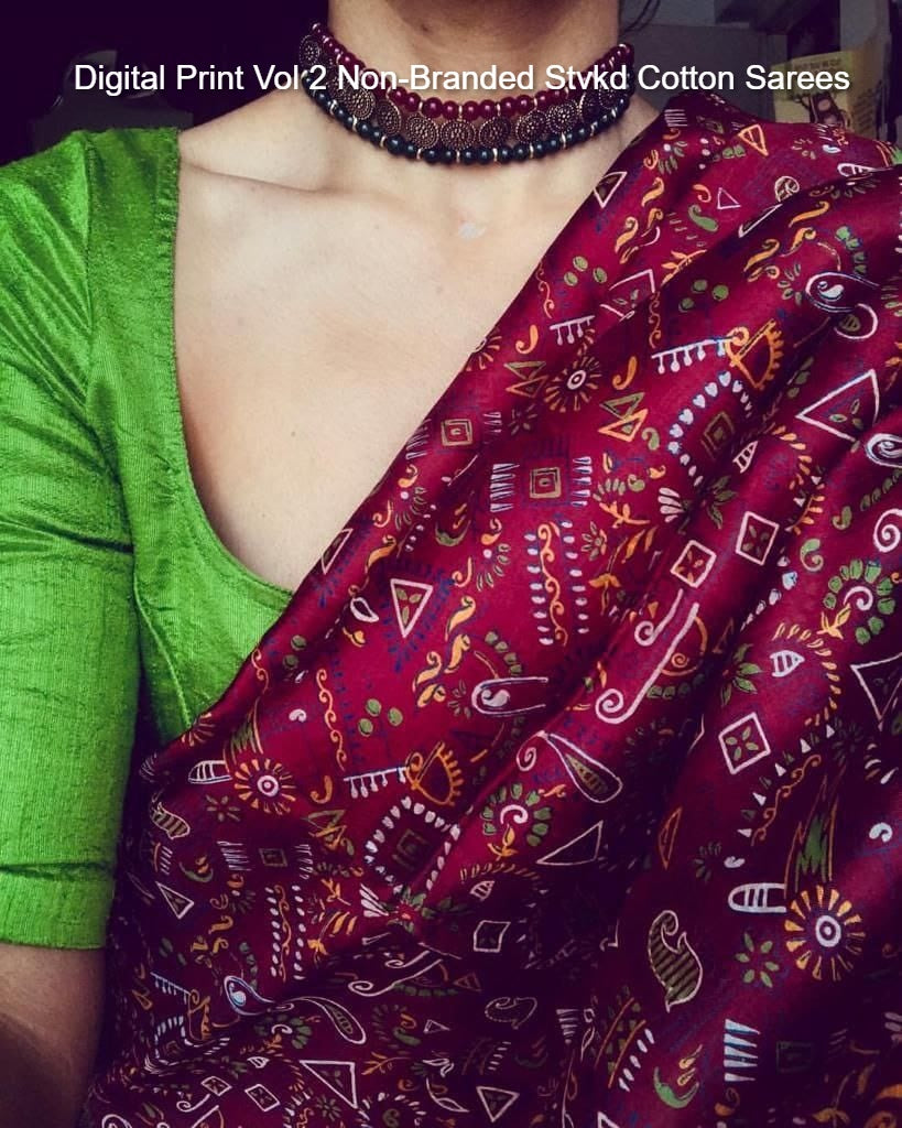 Digital Print Vol 2 Non-Branded Stvkd Cotton Sarees
