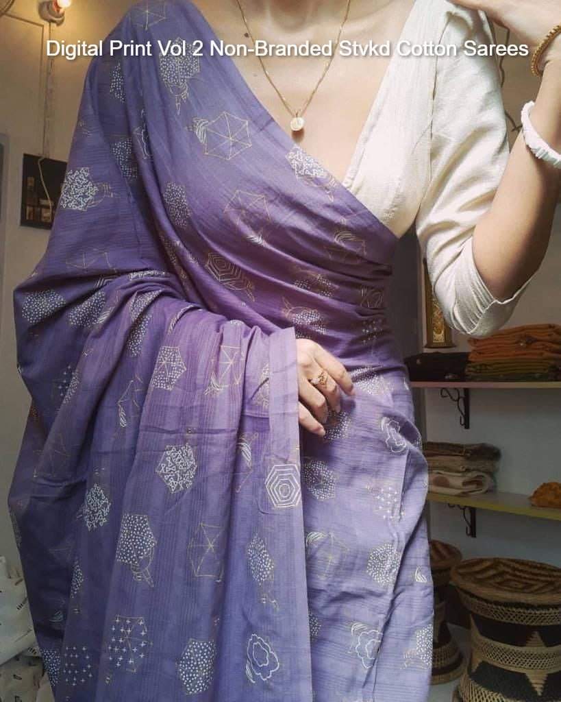 Digital Print Vol 2 Non-Branded Stvkd Cotton Sarees