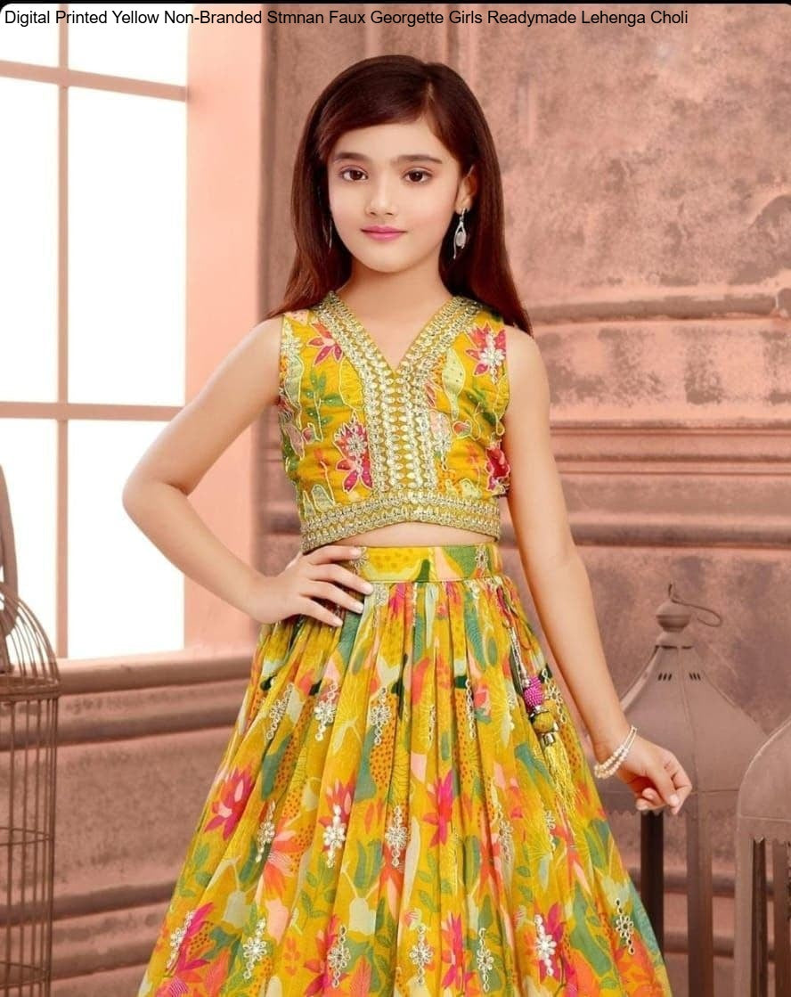Digital Printed Yellow Non-Branded Stmnan Faux Georgette Girls Readymade Lehenga Choli