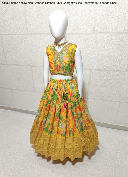 Digital Printed Yellow Non-Branded Stmnan Faux Georgette Girls Readymade Lehenga Choli