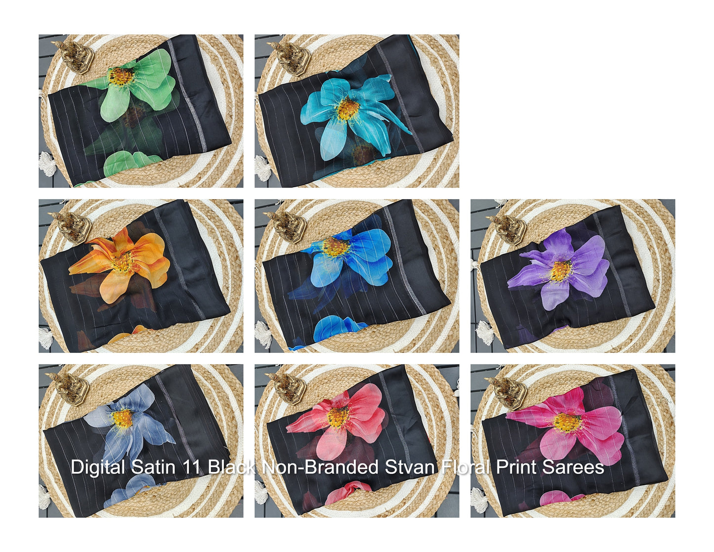 Digital Satin 11 Black Non-Branded Stvan Floral Print Sarees