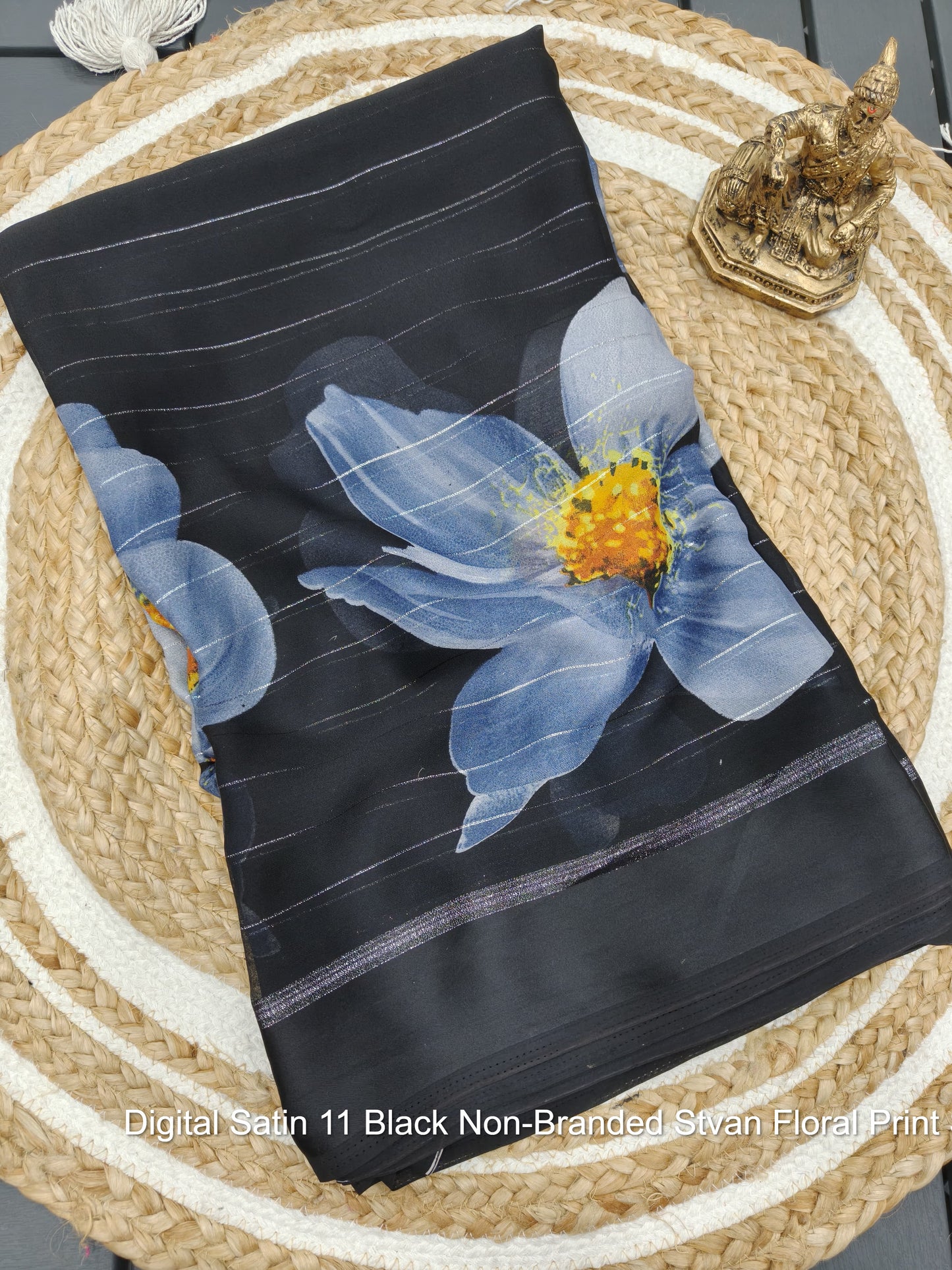 Digital Satin 11 Black Non-Branded Stvan Floral Print Sarees