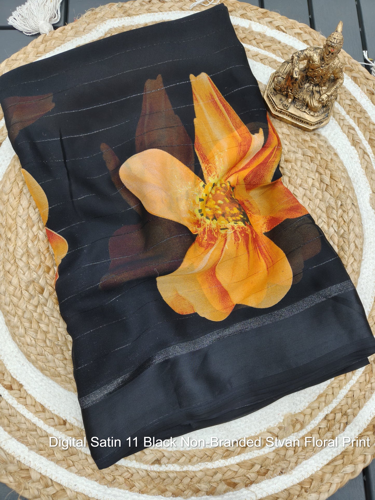 Digital Satin 11 Black Non-Branded Stvan Floral Print Sarees