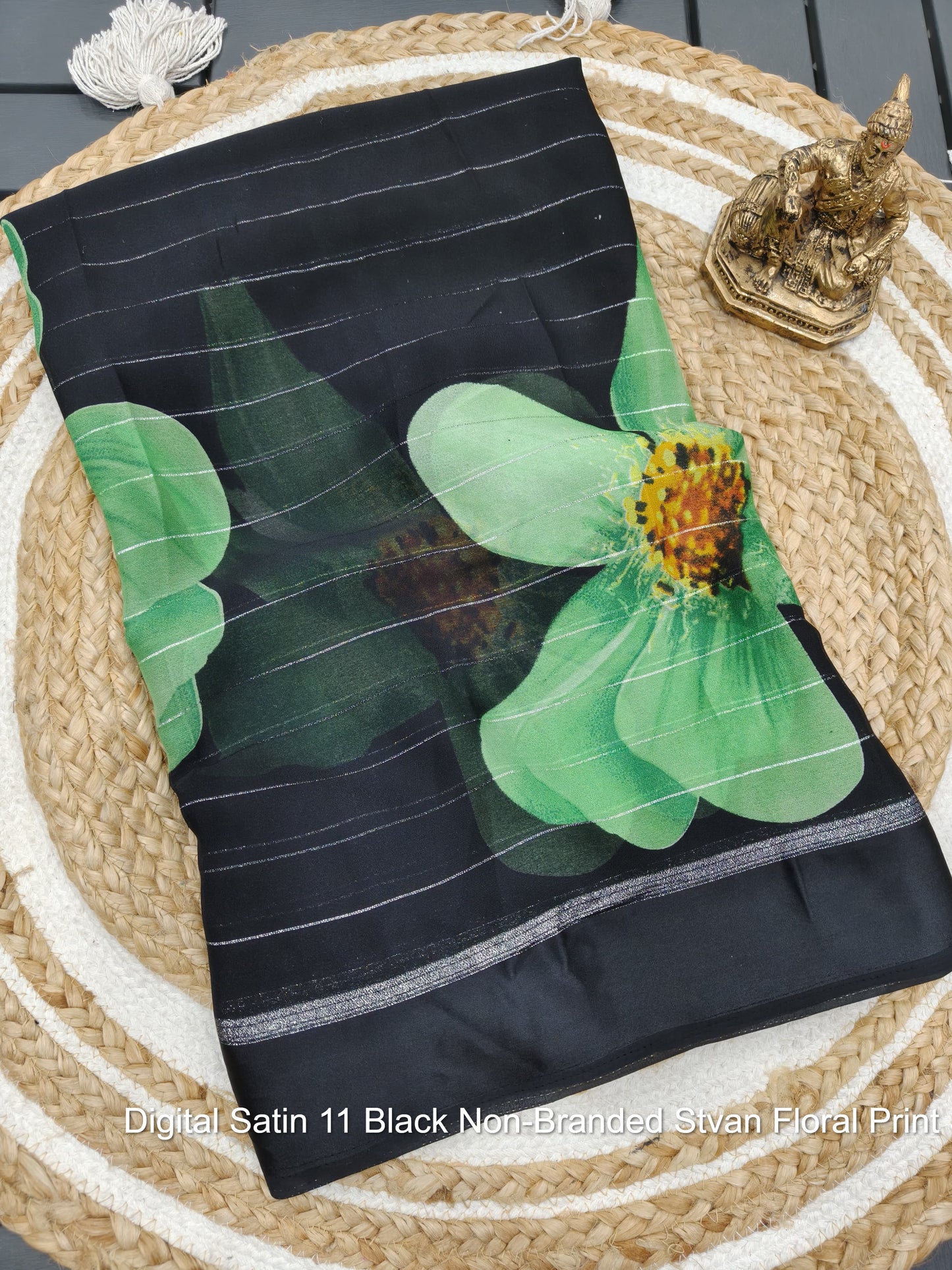 Digital Satin 11 Black Non-Branded Stvan Floral Print Sarees