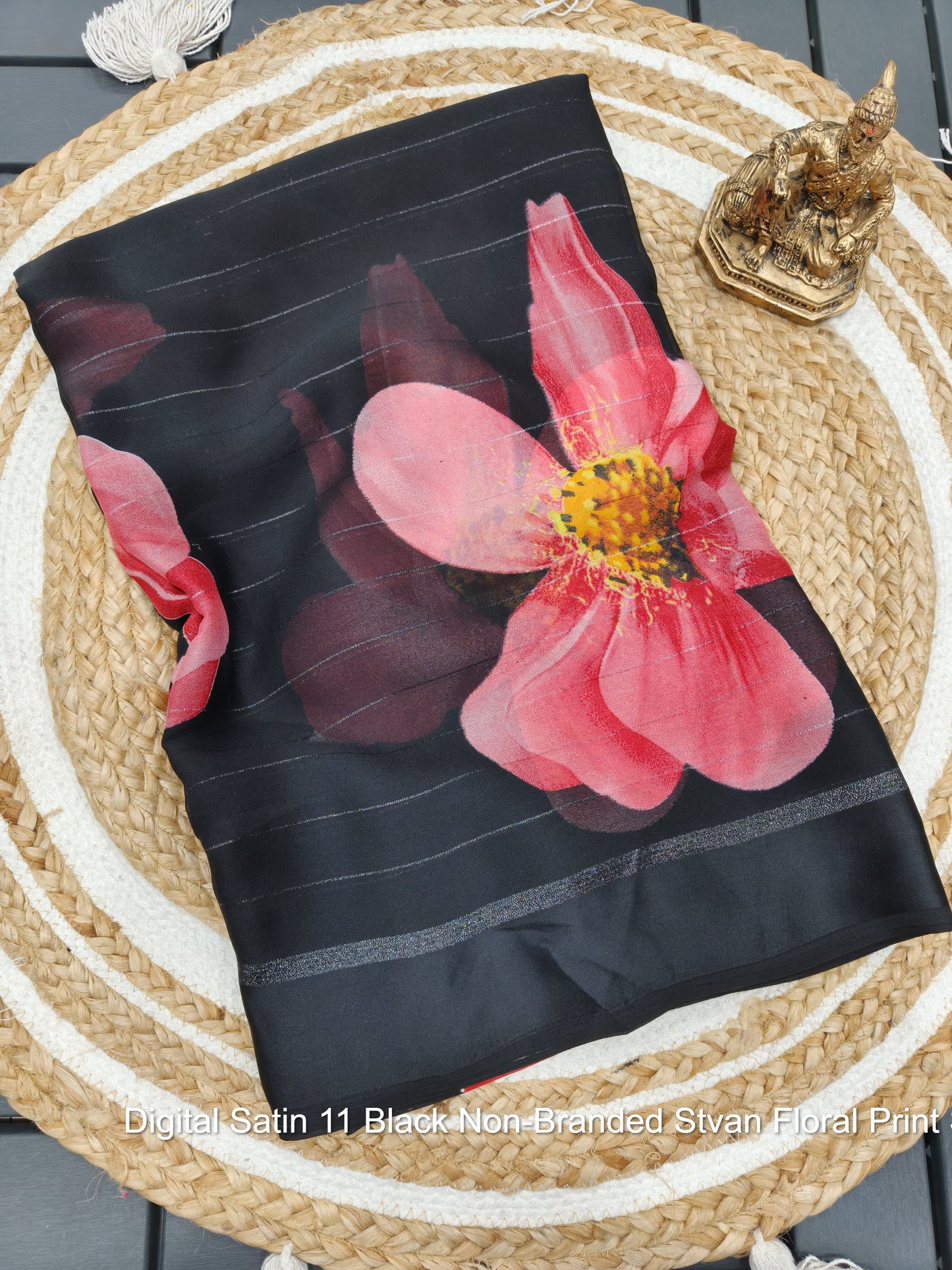 Digital Satin 11 Black Non-Branded Stvan Floral Print Sarees