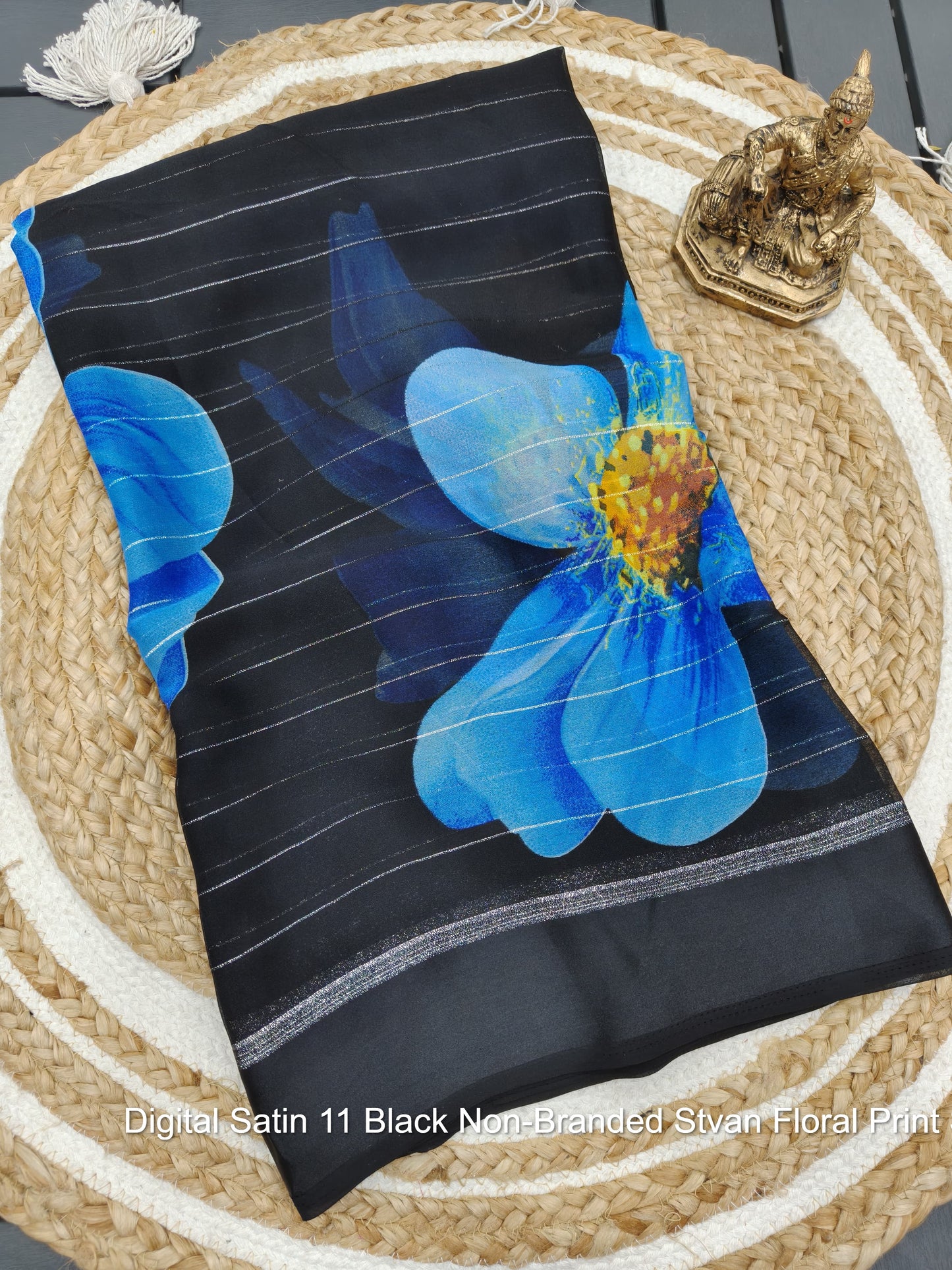 Digital Satin 11 Black Non-Branded Stvan Floral Print Sarees