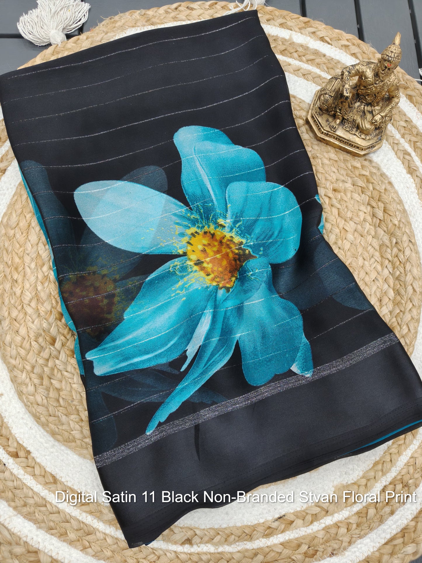 Digital Satin 11 Black Non-Branded Stvan Floral Print Sarees