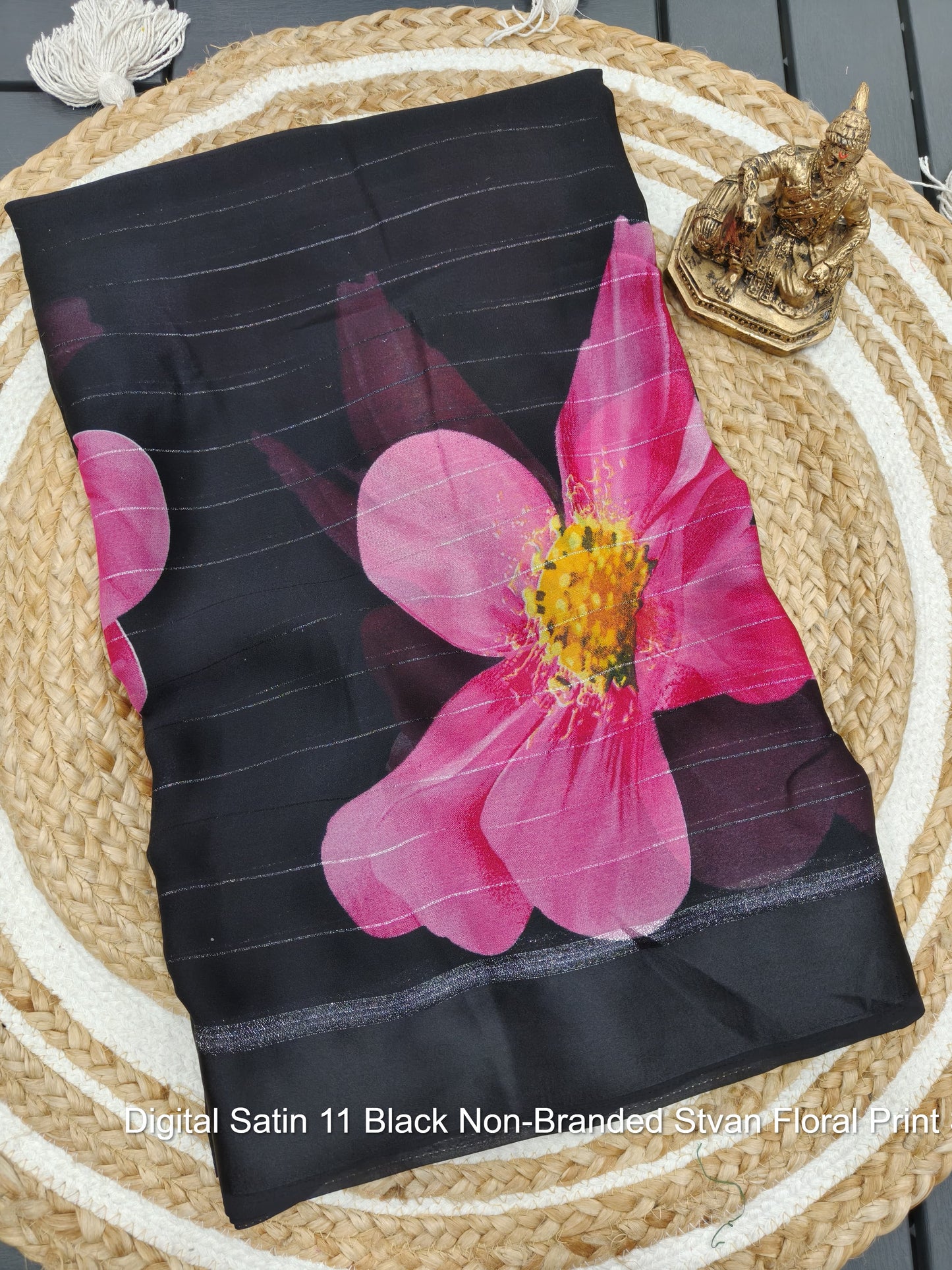 Digital Satin 11 Black Non-Branded Stvan Floral Print Sarees