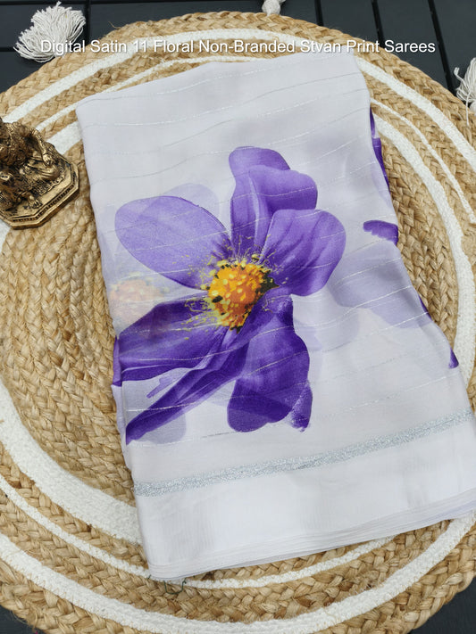 Digital Satin 11 Floral Non-Branded Stvan Print Sarees