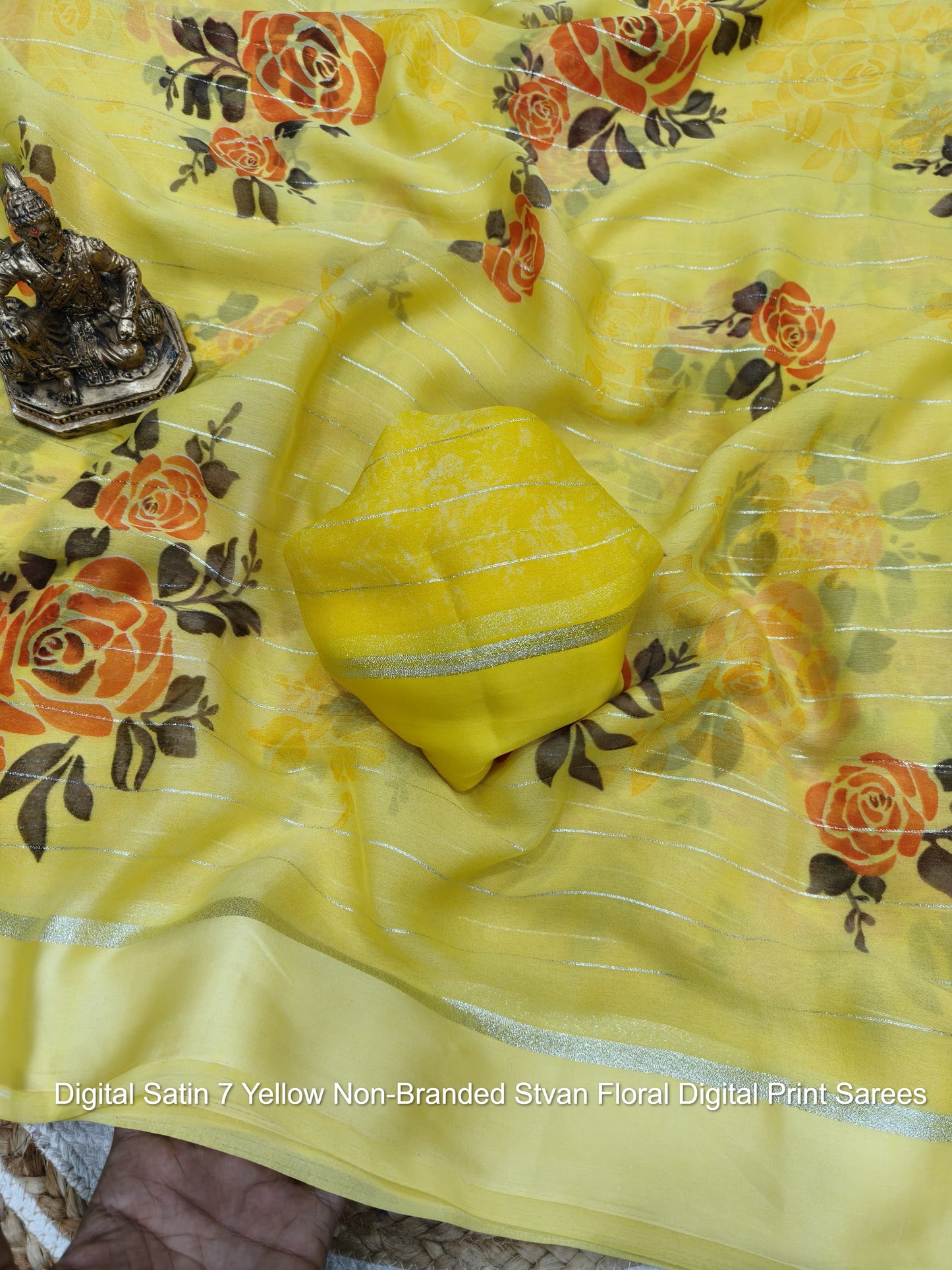 Digital Satin 7 Yellow Non-Branded Stvan Floral Digital Print Sarees