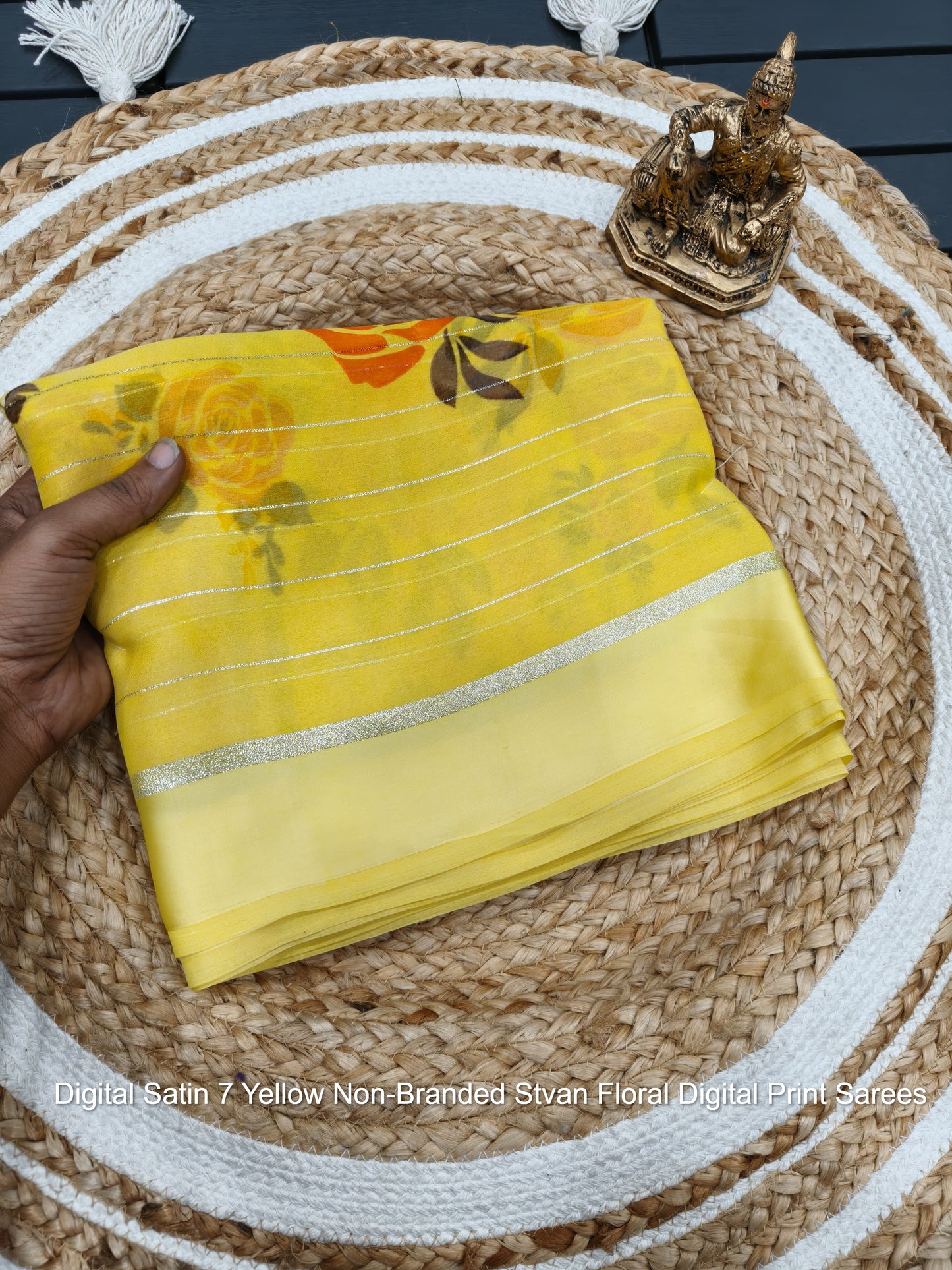 Digital Satin 7 Yellow Non-Branded Stvan Floral Digital Print Sarees