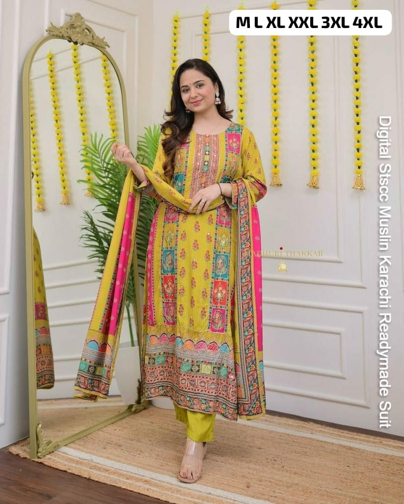 Digital Stscc Muslin Karachi Readymade Suit