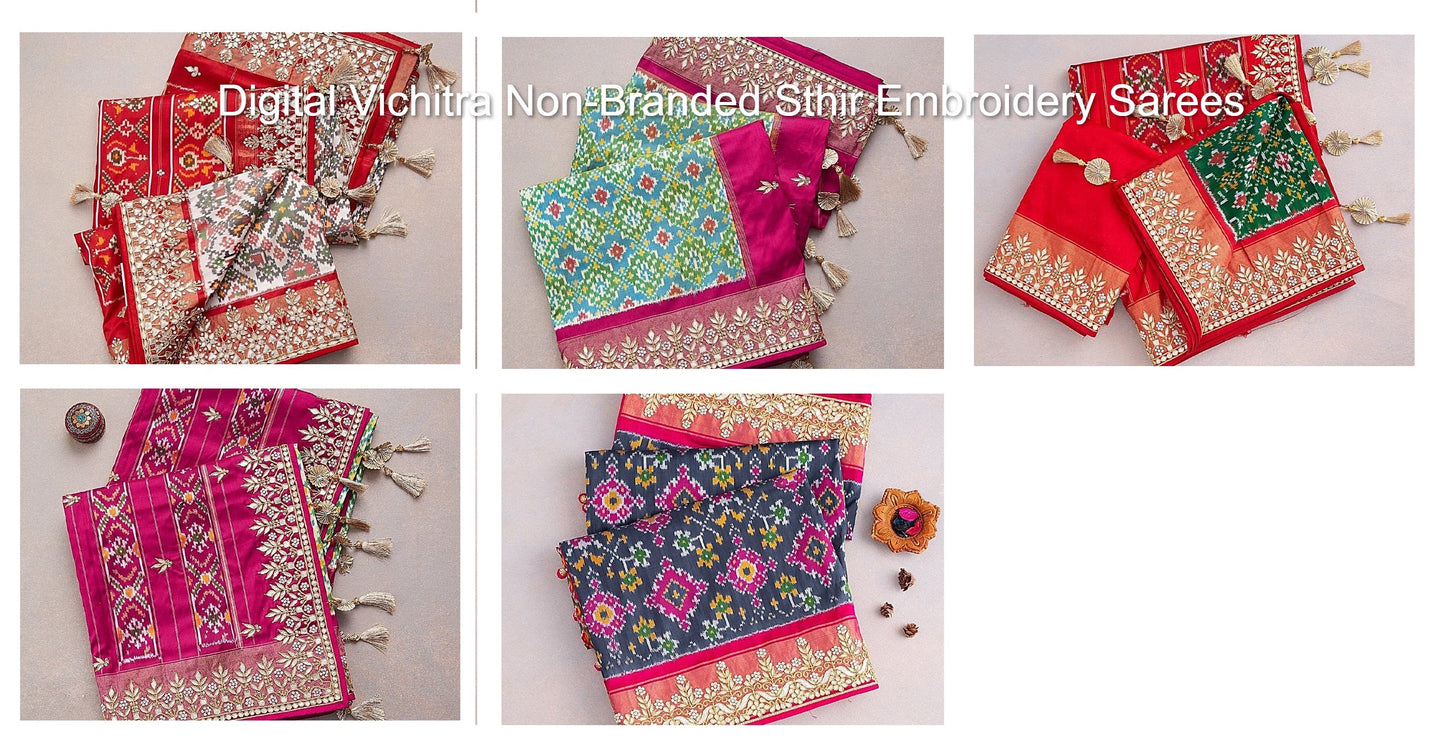 Digital Vichitra Non-Branded Sthir Embroidery Sarees