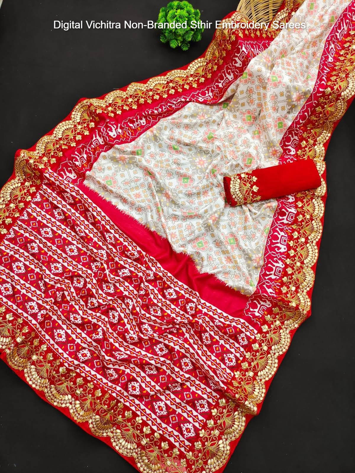 Digital Vichitra Non-Branded Sthir Embroidery Sarees