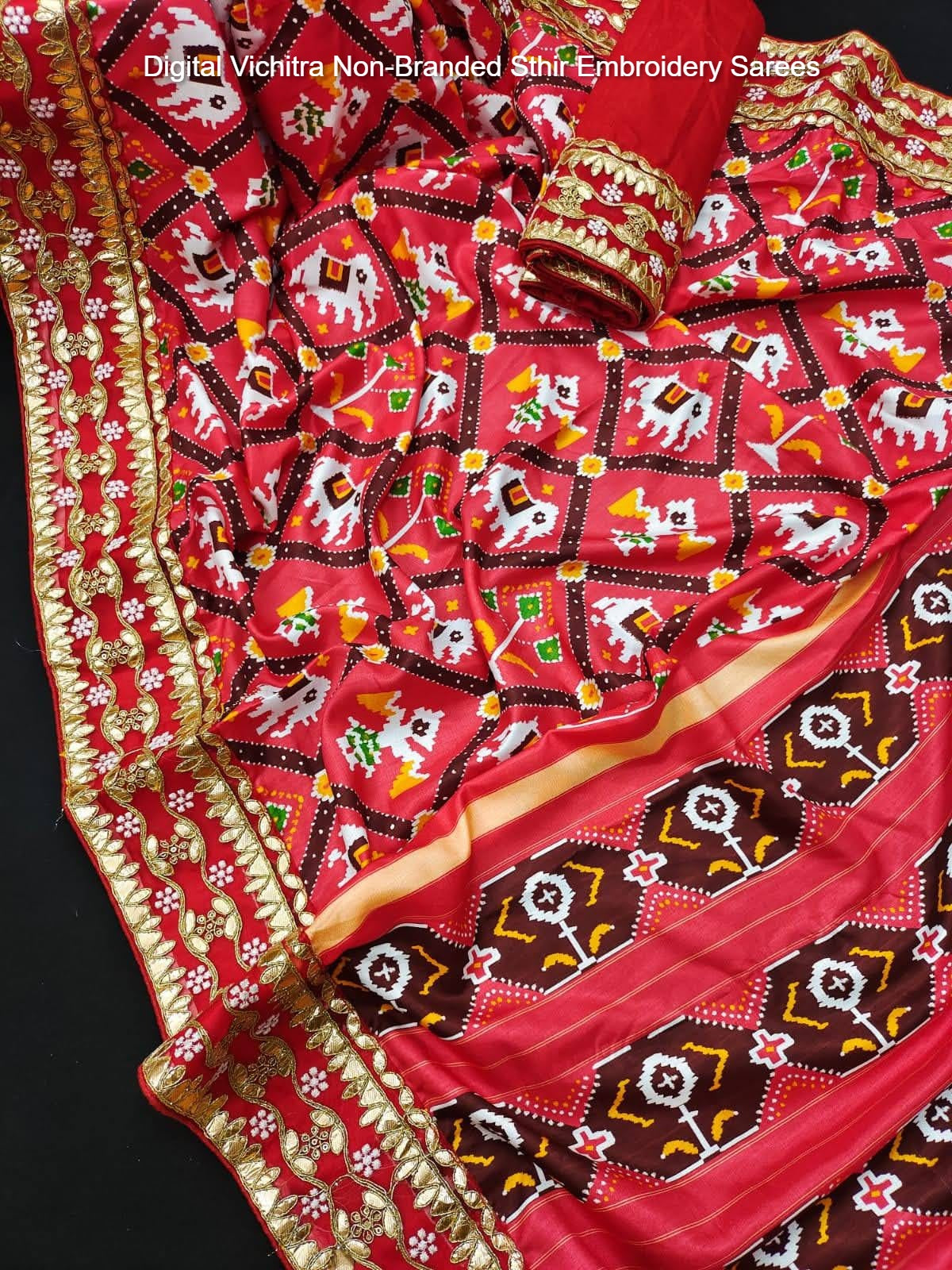 Digital Vichitra Non-Branded Sthir Embroidery Sarees