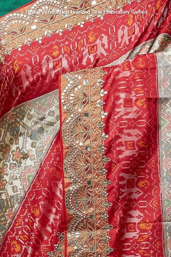 Digital Vichitra Non-Branded Sthir Embroidery Sarees